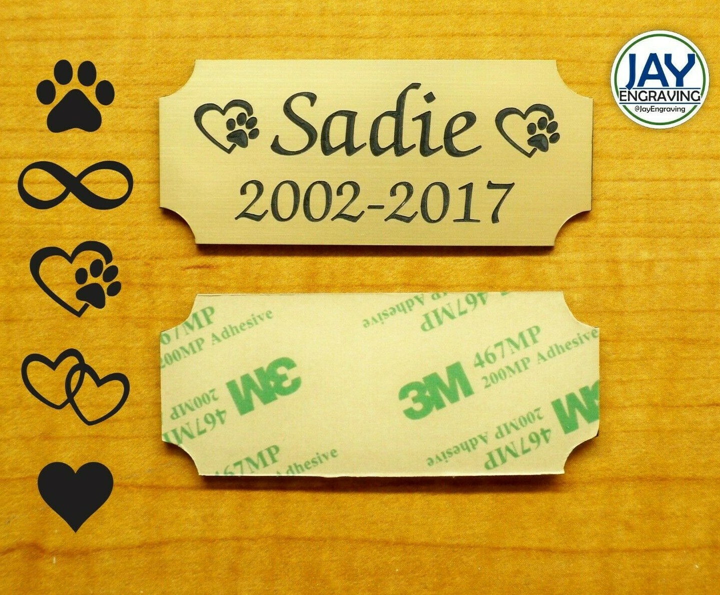 Custom Engraved Brushed Gold Tone Pet Name Urn Plaque w/ Adhesive (NO URN)