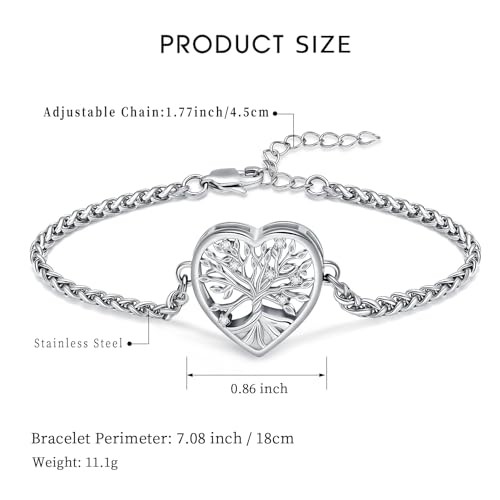 Cremation Jewelry Tree of Life Heart Urn Bracelet for Human Ashes for Silver