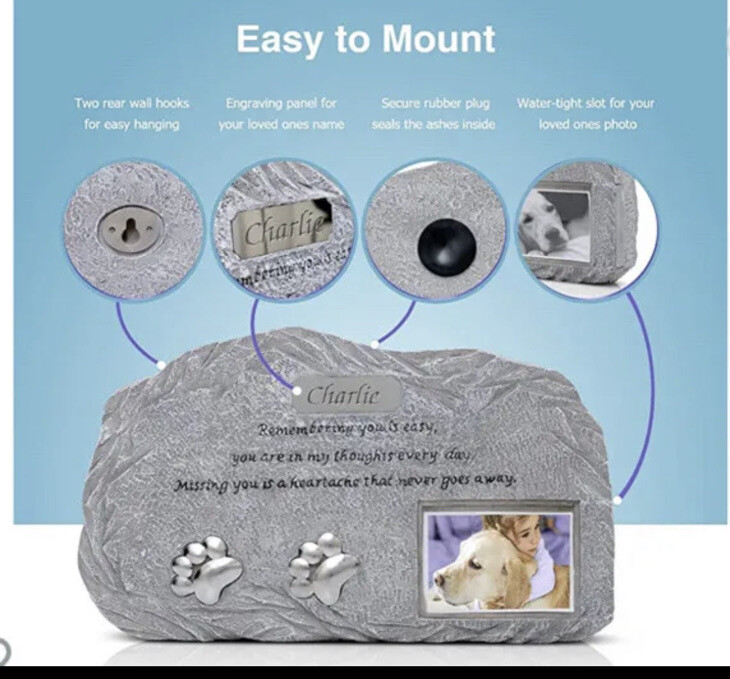 NEW- Just Fur Them Pet Memorial Urns for Dog/ Cat Ashes with Photo/Picture Frame