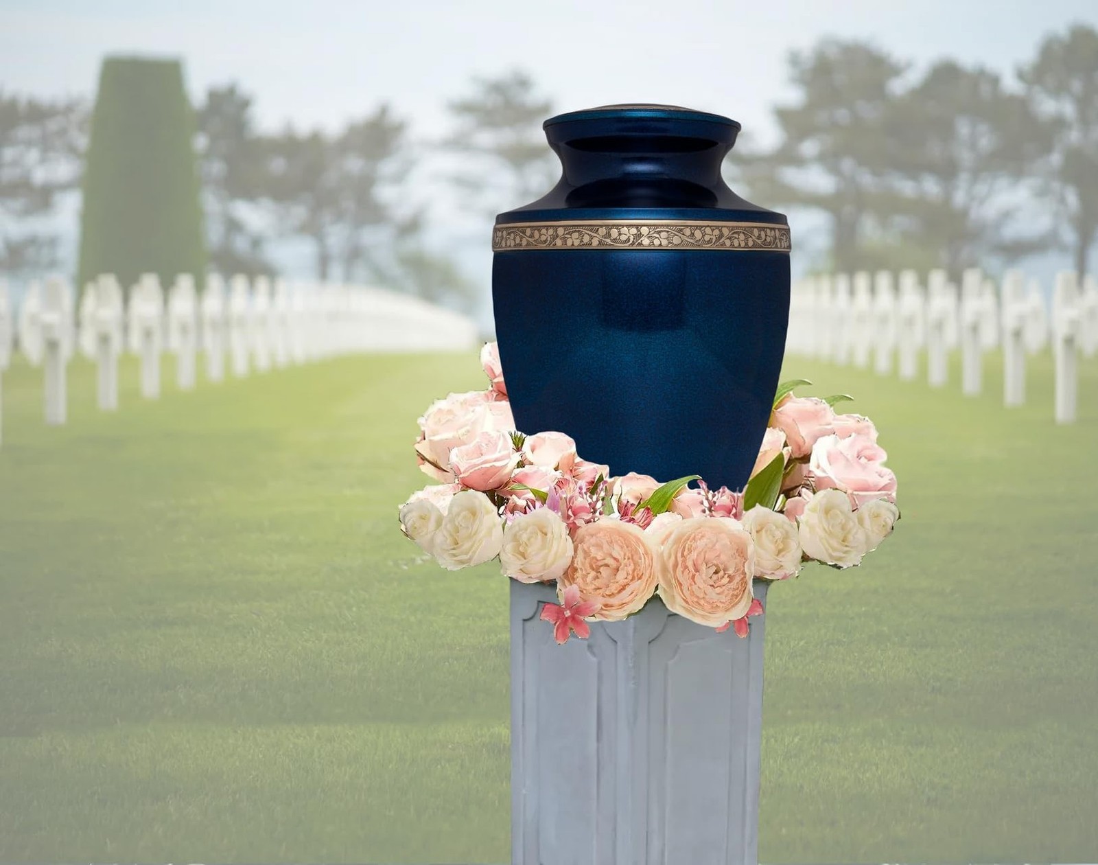 Blue Funeral Cremation Urn for Human Ashes – Hand Made in Brass – Suitable fo…