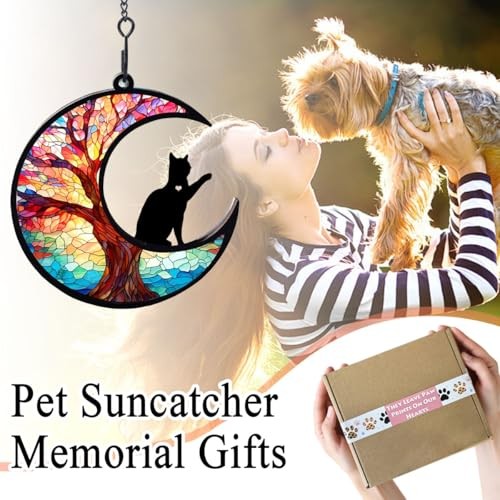 Dog Cat Memorial Suncatcher with Rainbow Bridge Poem Card, Pet Sympathy Gifts