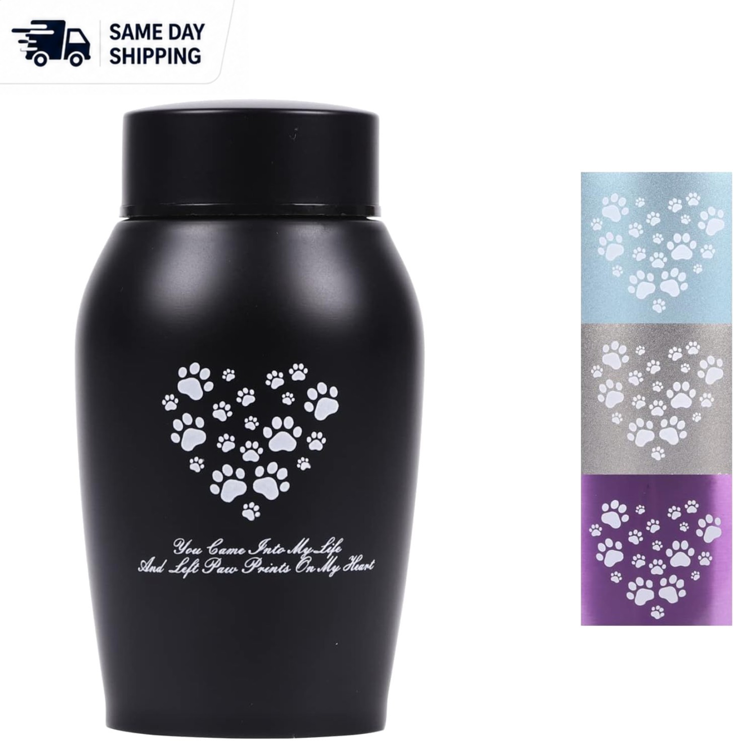 Elegant Stainless Steel Pet Urn for Dog & Cat Ashes – Small, Black with Paw D…