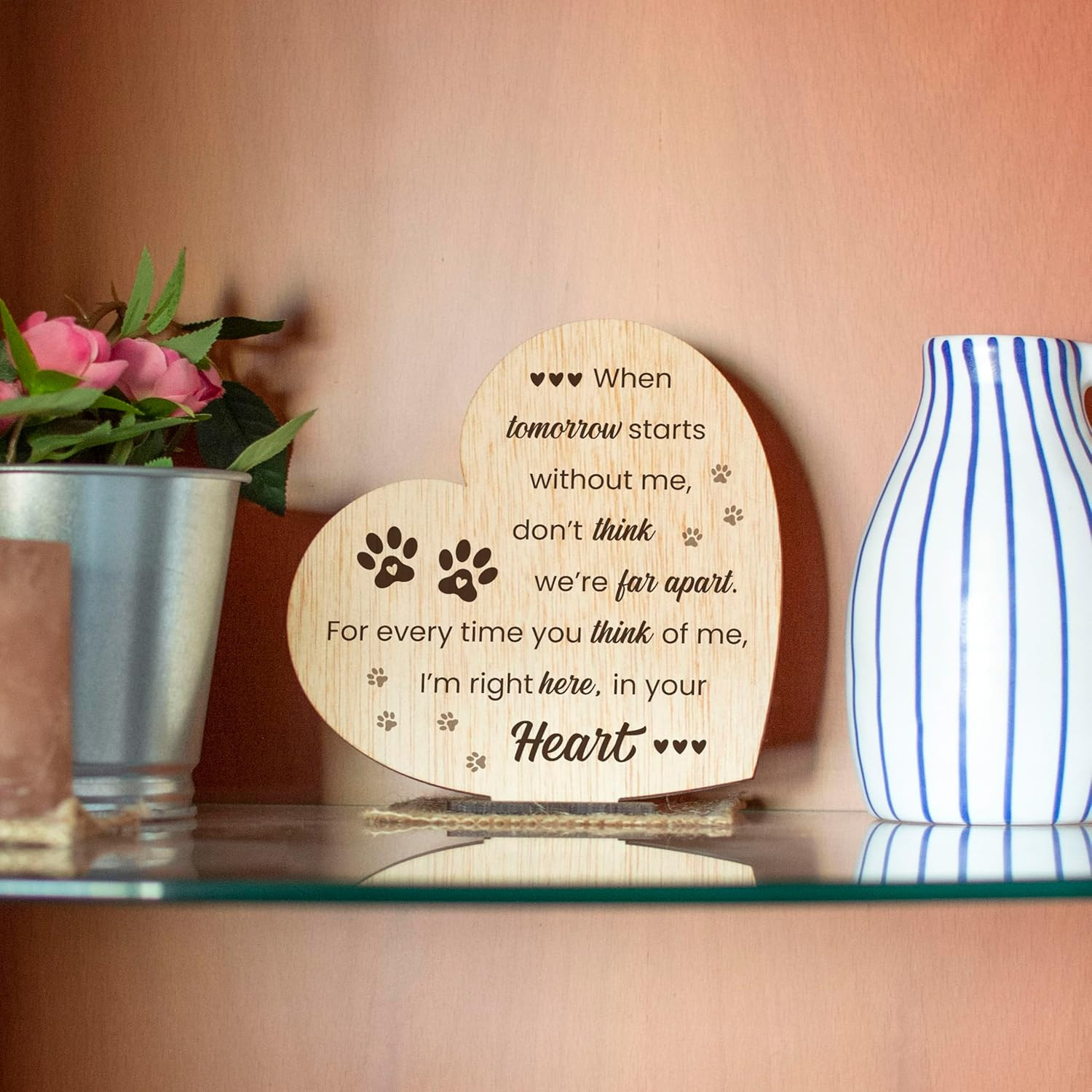Pet Memorial Plaque for Loss of Dog or Cat Wooden Sympathy Sign in Loving Memory