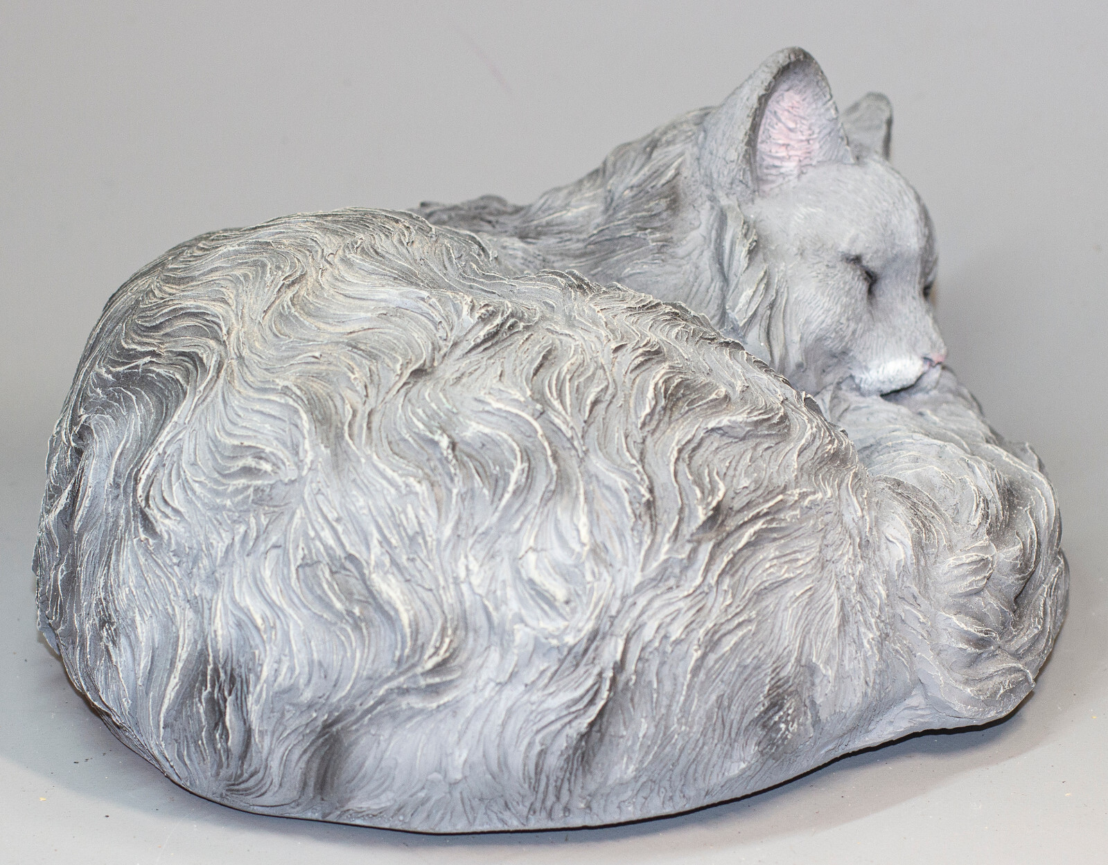 Gray Longhaired Cat Cremation Urn Ashes Memorial Statue Pet Loss Funeral Tribute