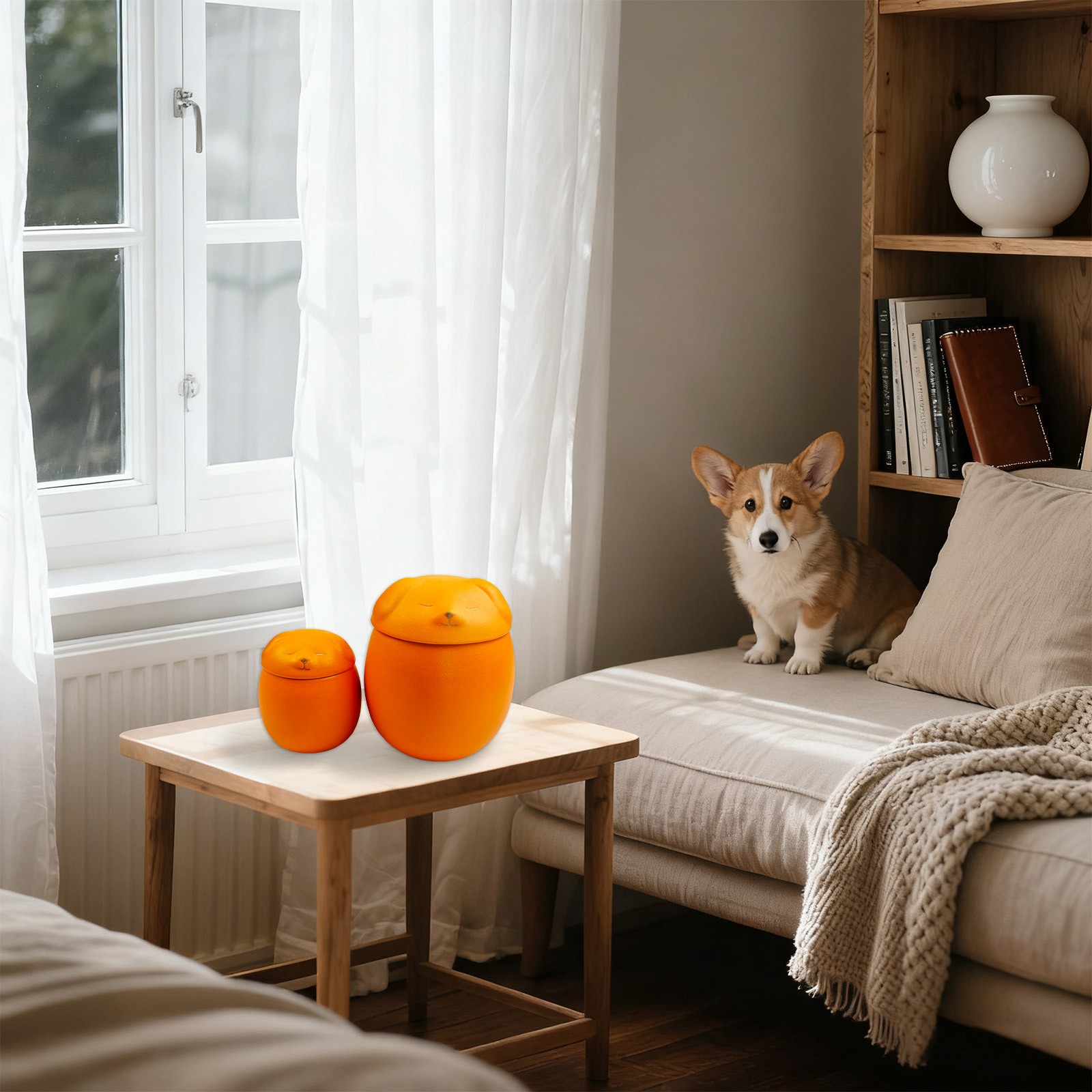 Smiley Dog Shaped Pet Urn For Small Dog And Cat Ashes 3.2×2.9 inches(Orange, M)