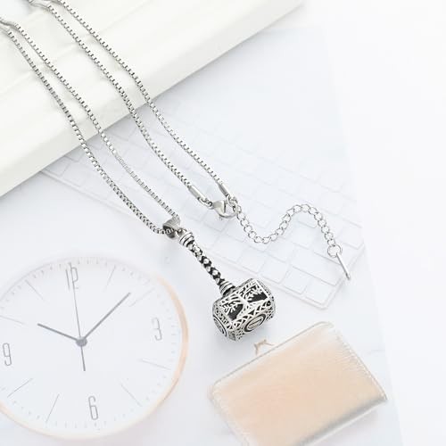 Viking Thor Hammer Cremation Jewelry for Ashes Tree of Life Hammer Silver