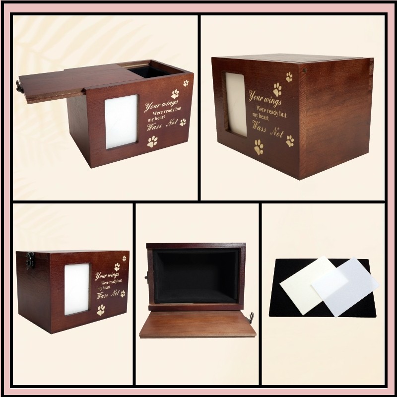 Large Wooden Pet Memorial Urns for Dogs and Cats Ashes with Photo Frame