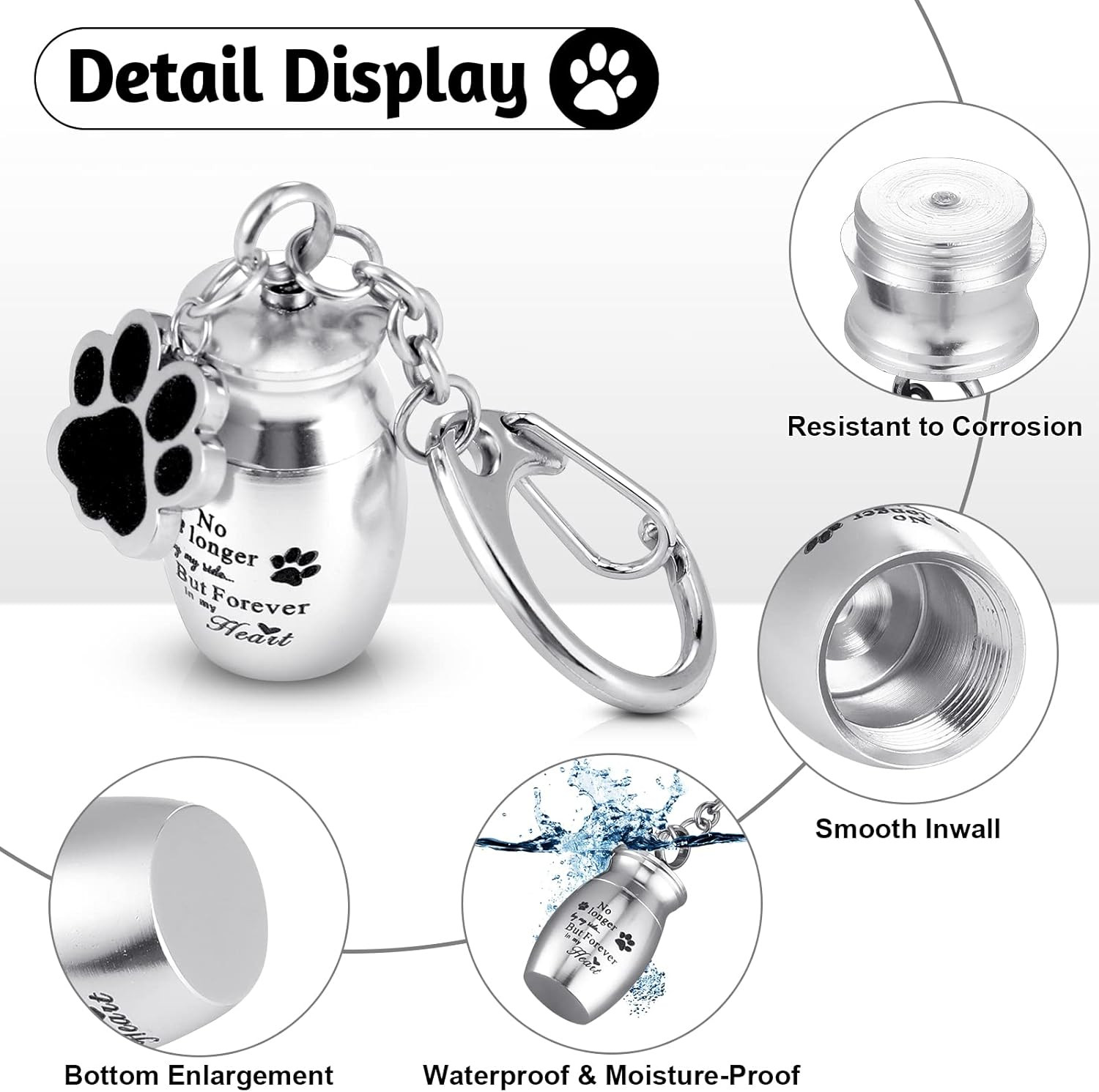Cremation Pet Dog Urns Keychain for Ashes with Storage Bag Stainless Steel Small