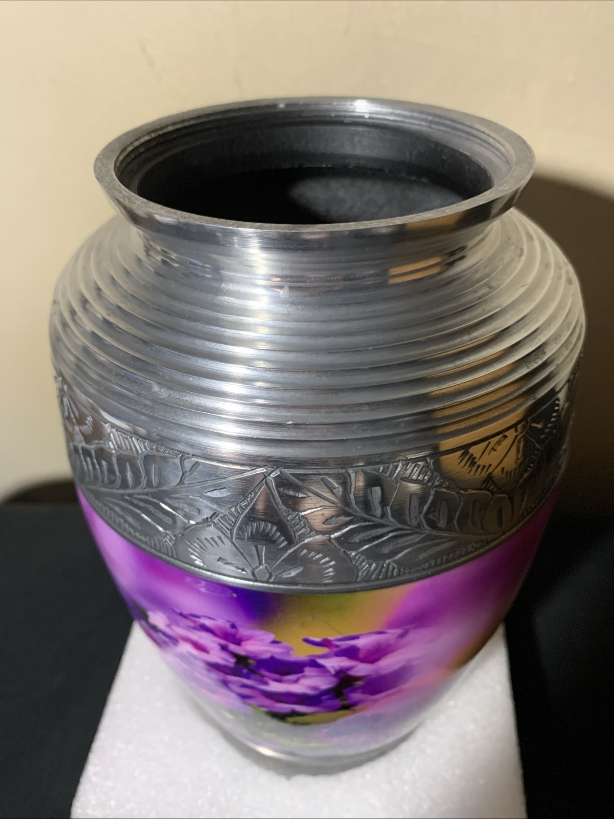 Adult Cremation Urn – Hummingbird Sunrise Serenade Purple & Silver Urn for Ashes