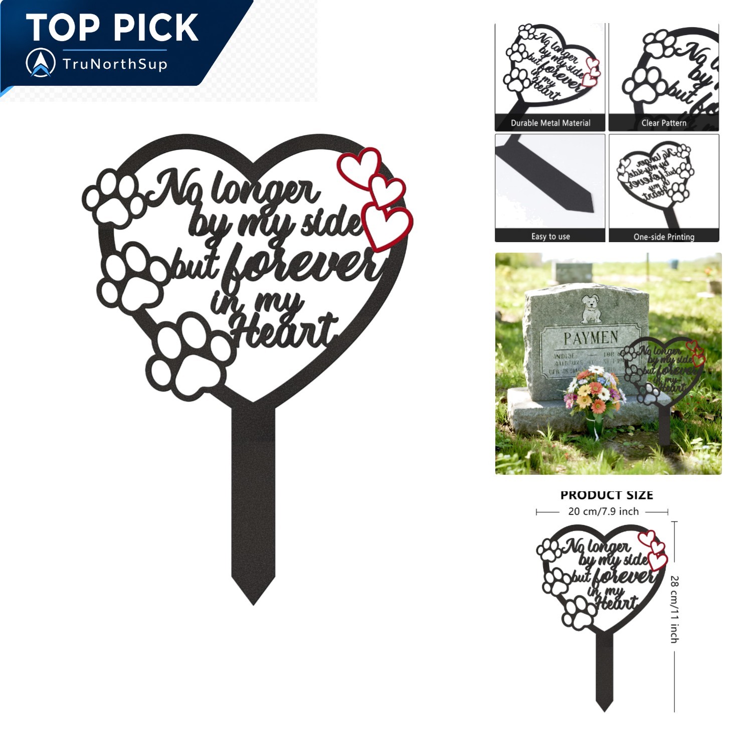 Pet Memorial Grave Marker Metal Dog Cat Remembrance Plaque Outdoor Yard Garden