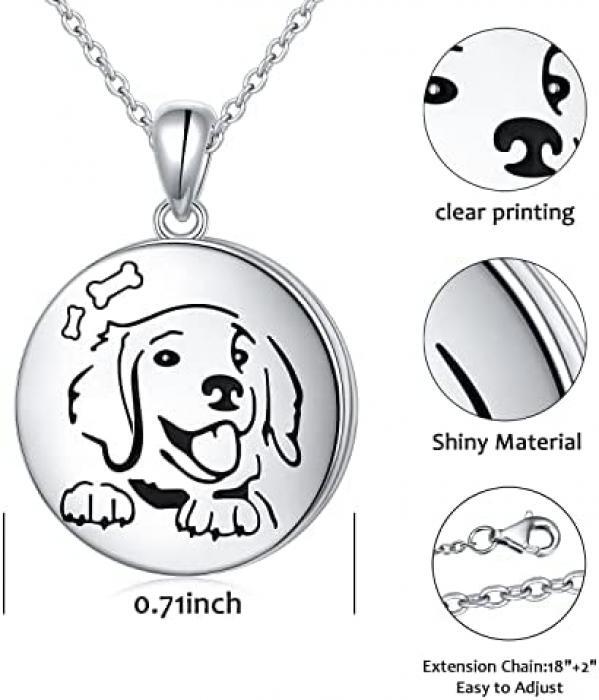 Dog Round Shape Locket That Holds Pictures 925 Sterling Silver Necklace Pendant