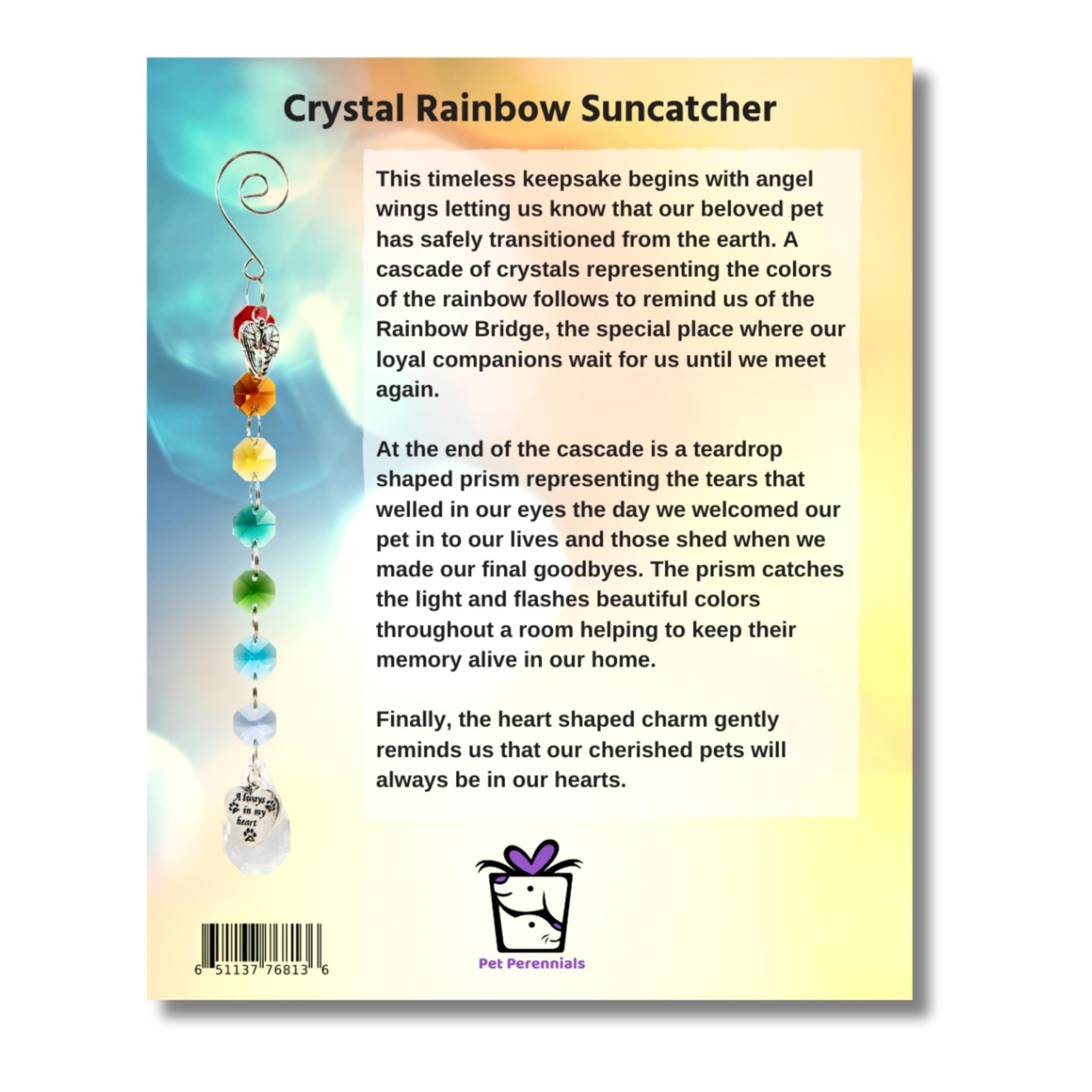 Pet Perennials Pet Memorial Suncatcher – Crystal Rainbow Prism with Angel Wings