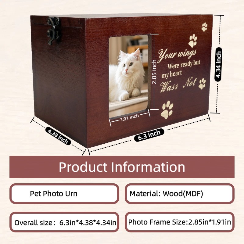 Large Wooden Pet Memorial Urns for Dogs and Cats Ashes with Photo Frame