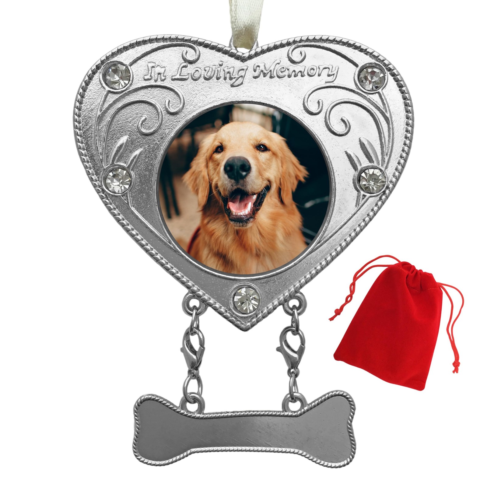 Dog Memorial Ornament – in Loving Memory – Photo Christmas Ornament – Heart S…