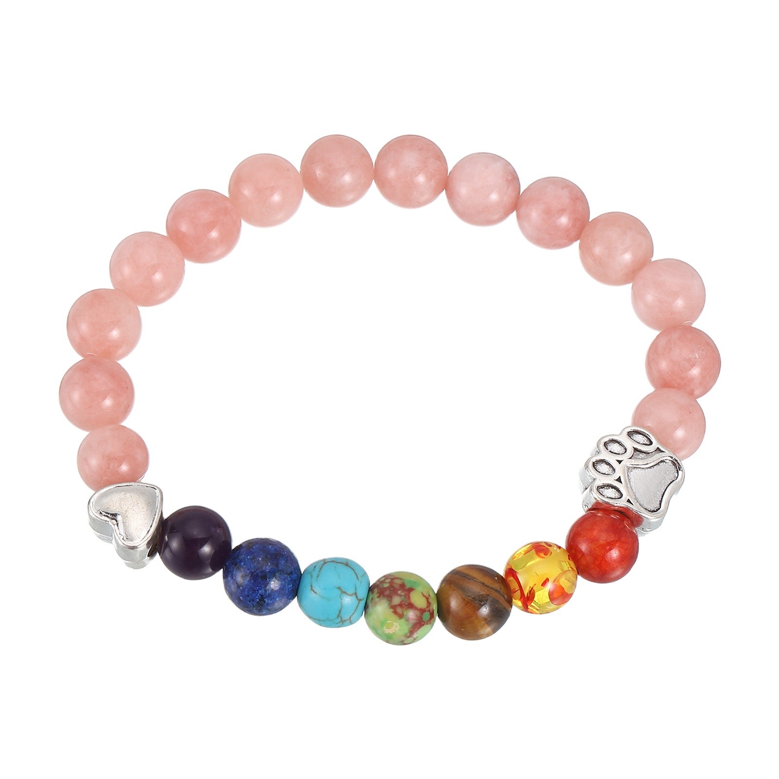 Stone Paw Bracelet,Heart Rainbow Paw Print Dog Mom Memorial Bracelet,Pink Orange