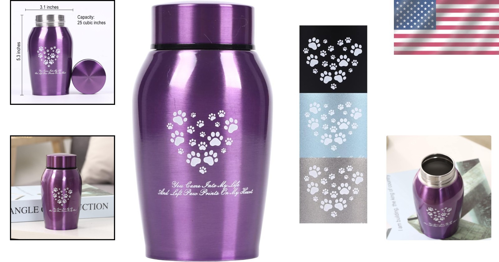 Beautiful and Durable Purple Stainless Steel Pet Ashes Urn – 25 lbs Capacity