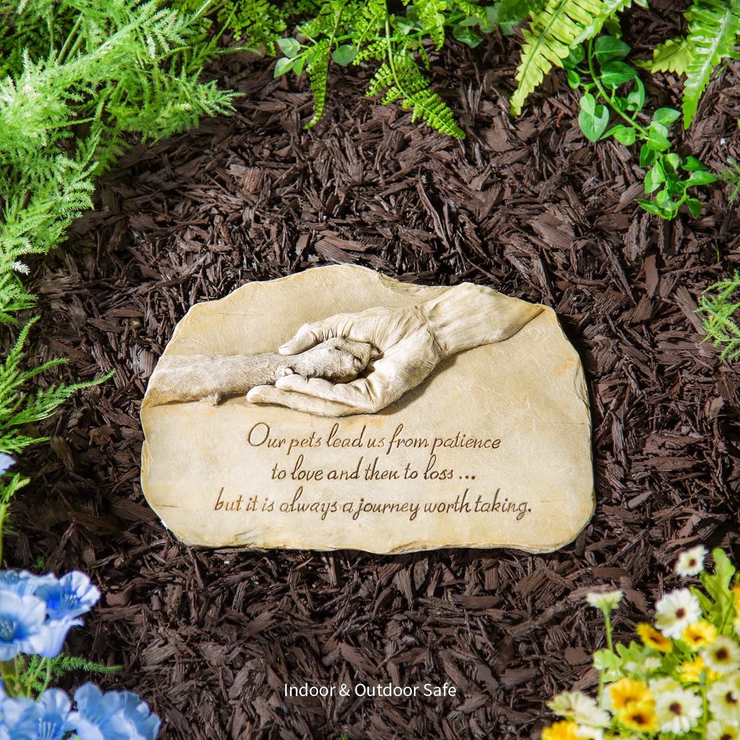 Evergreen Garden Dog Paw in Hand Devotion Painted Polystone Stepping Stone – …