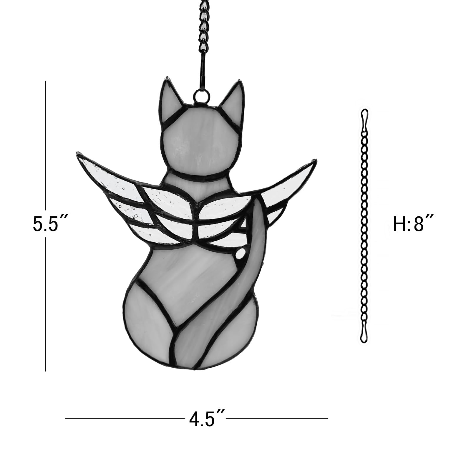 FLUFFYCAPTAIN Handcrafted Stained Glass Grey Angel Cat Suncatcher – Pet Memorial