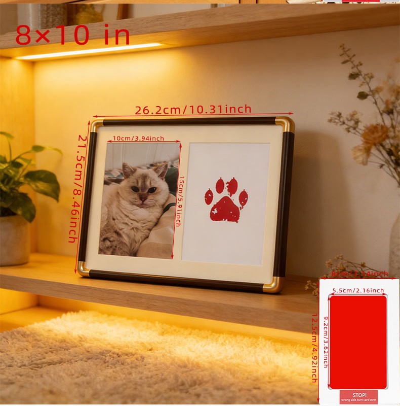 7/8/10″ Pet Paw Print Memorial Frame Cat Dog Inkless Pad Bronze Corner Display