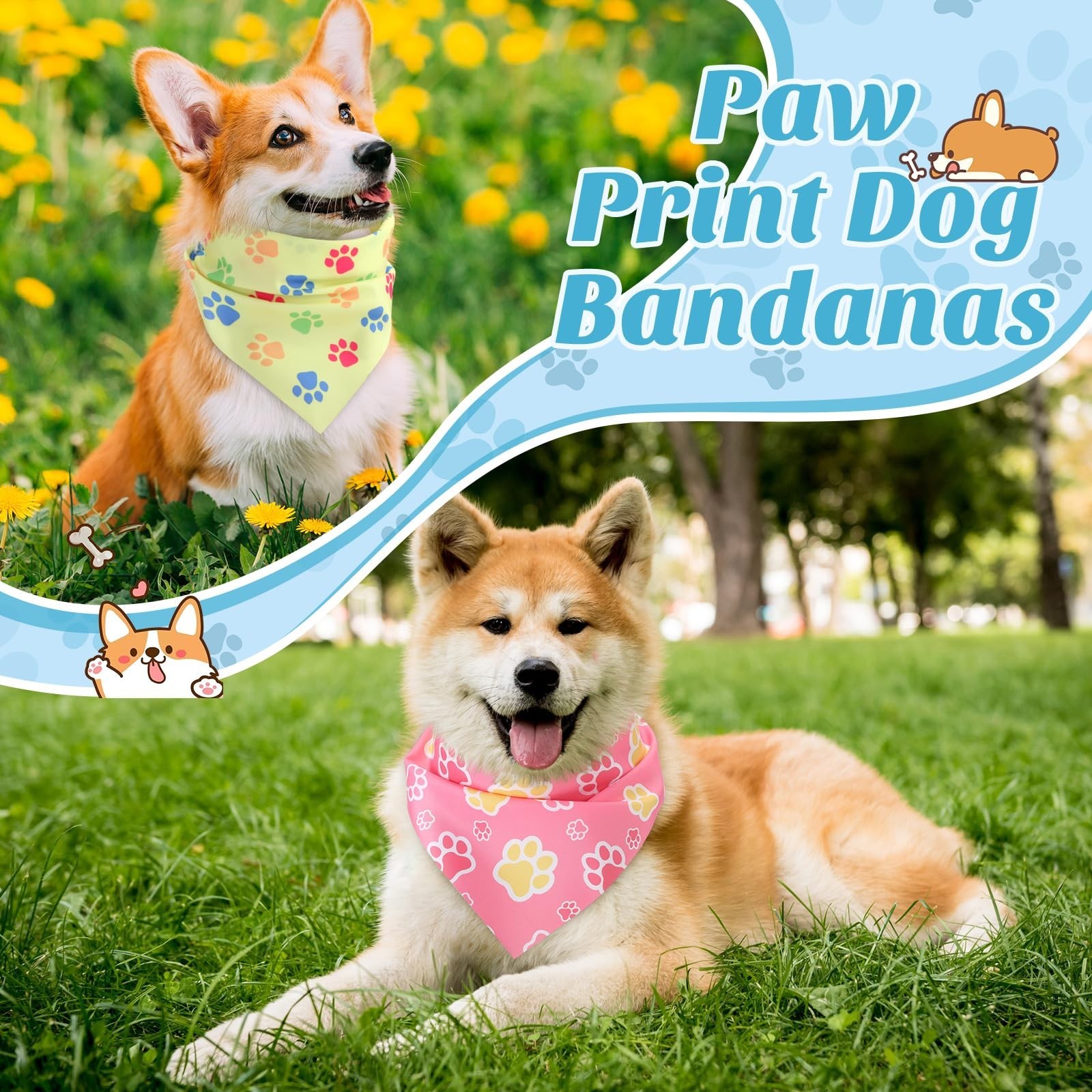 Shyyween 100 Pieces Paw Print Dog Bandanas Bulk Paw Bandanas for Dogs Winter …
