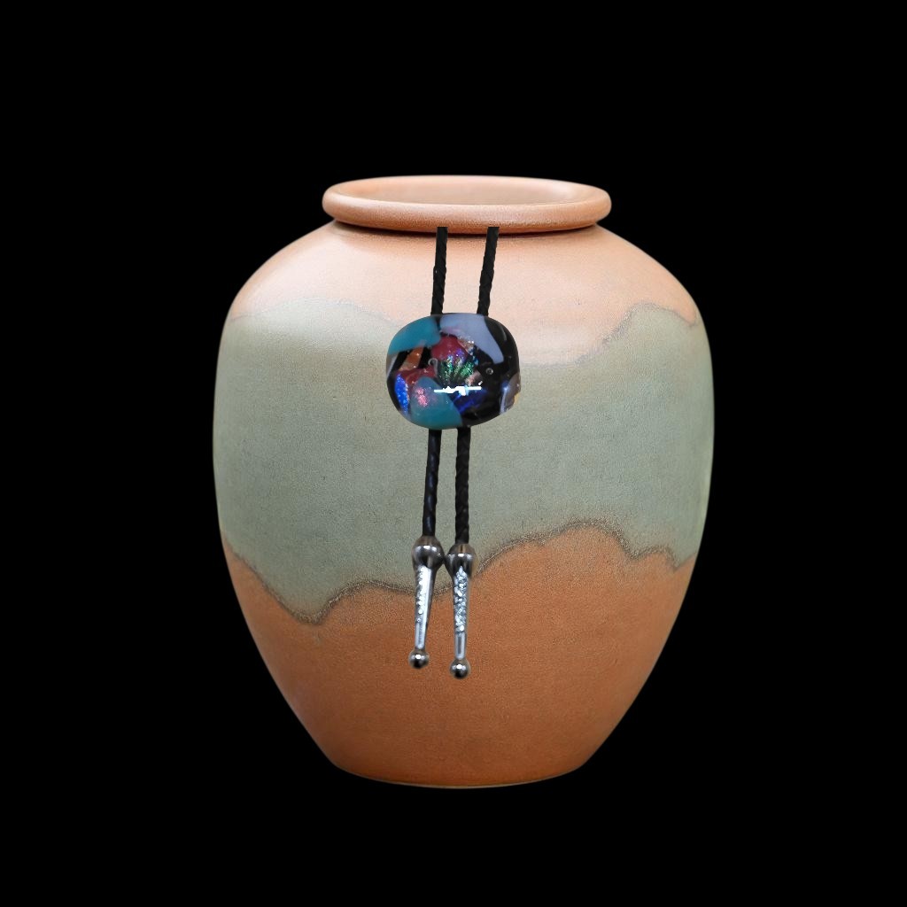 Dichroic Bolo for Pet Cremation Urn | Memorial Bolo | Black Genuine Leather