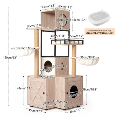 63 Multi-Functional Cat Tree With Litter Box – Includes Removable Washable Cushi