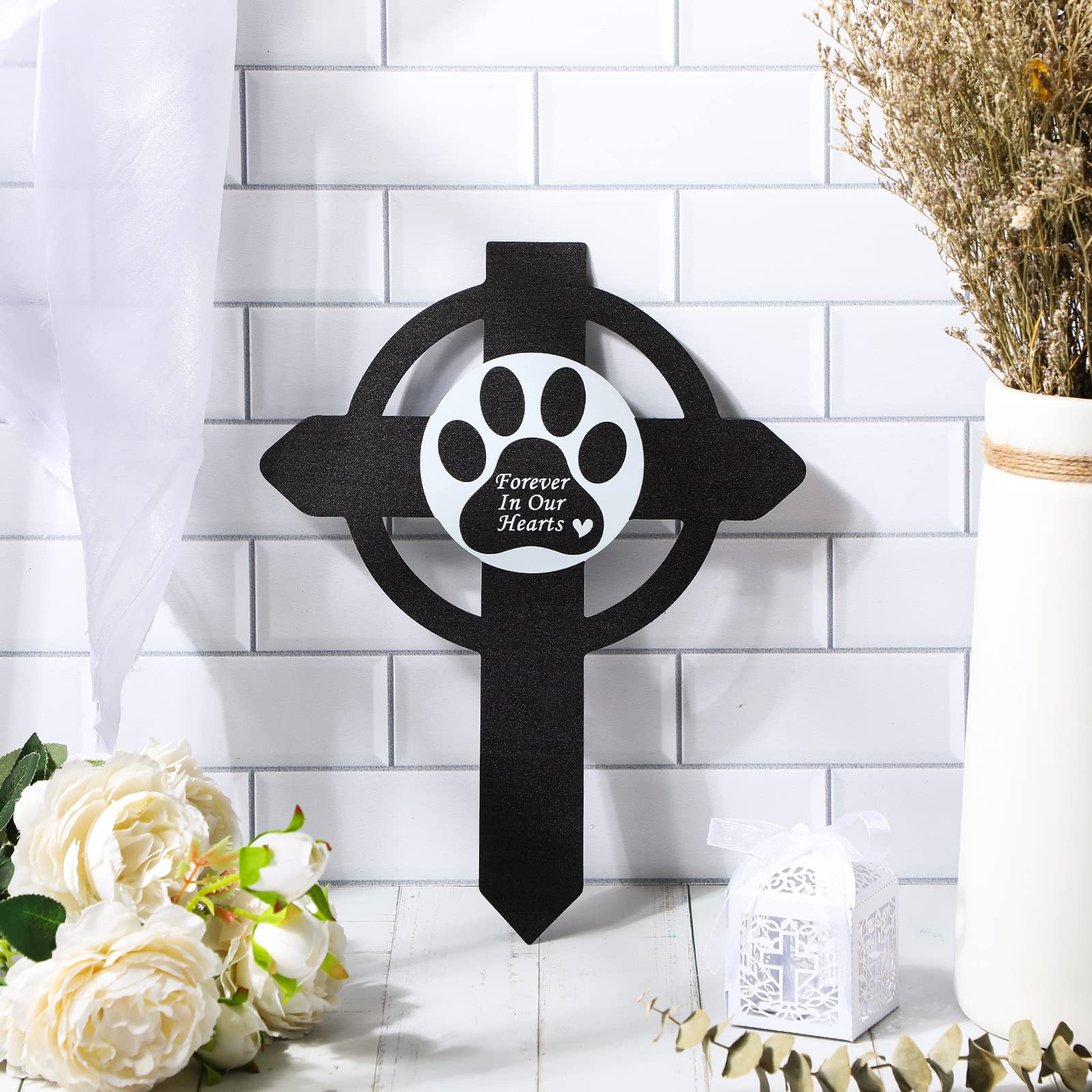Dog Pet Grave Markers Metal Pet Memorial Stake Paw Print Memorial Plaque Cros…