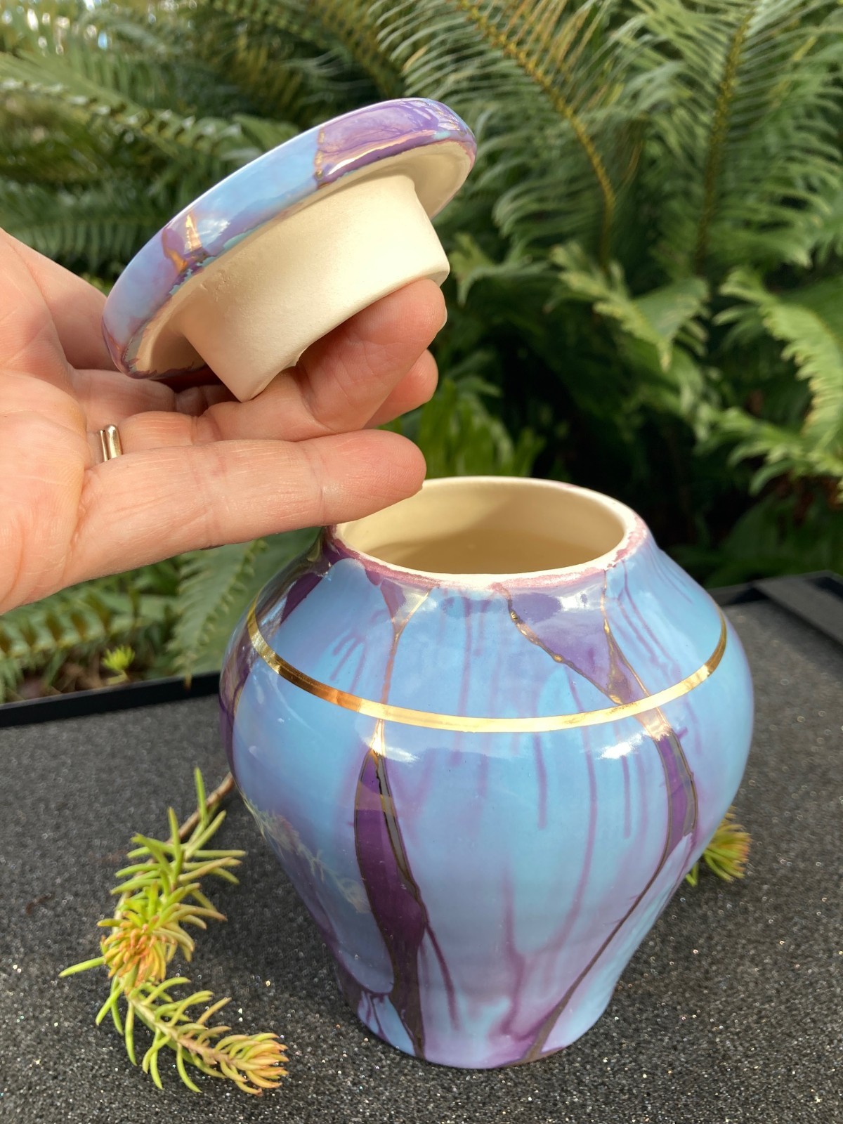 Handmade Ceramic Cremation Urn in Royal Purple, small size for pet ashes, 50 ci
