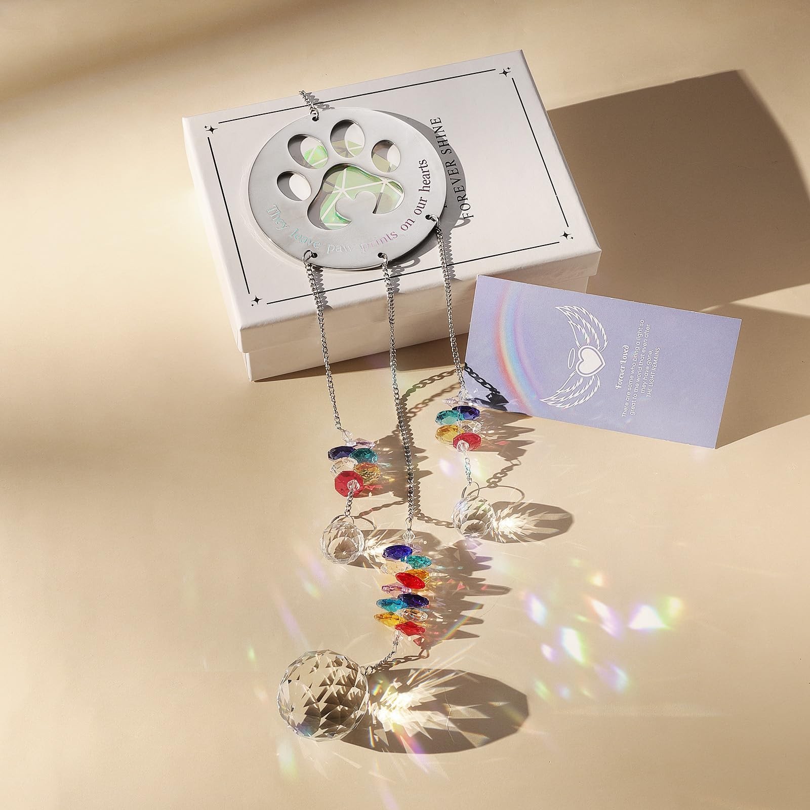 Emibele Pet Memorial Suncatcher with Paw Print, Dog Memorial Gifts for Loss o…