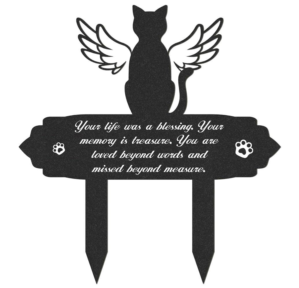 Weatherproof Cat Grave Marker – Metal Pet Memorial Stake for Cemetery & Garden D