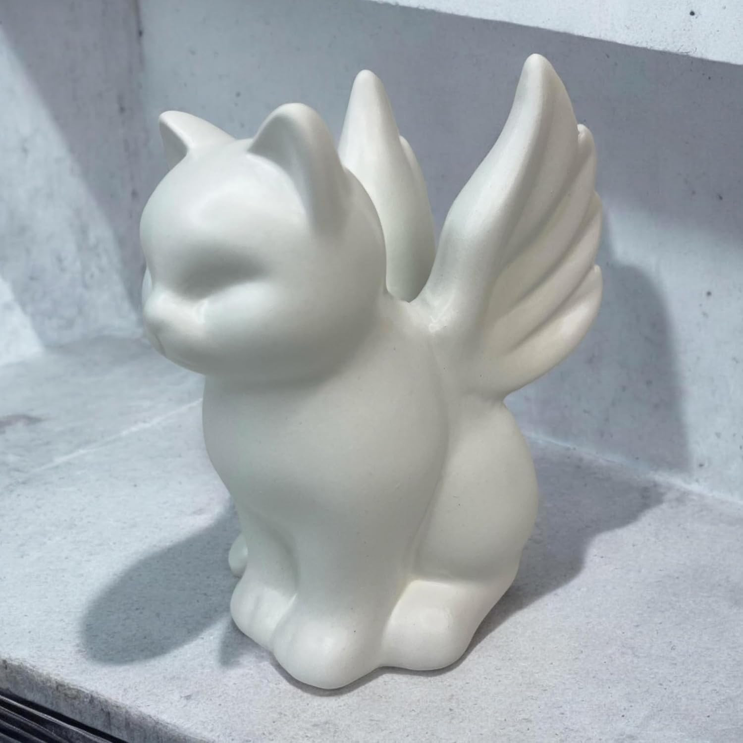 Angel Wing Cat Figurine/Memorial Cat Lover Tribute – 4 3/8” Tall Ceramic Stonewa