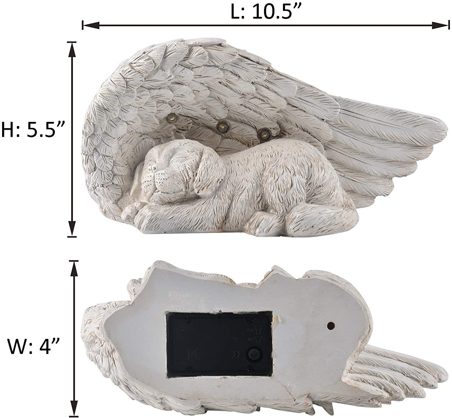 Solar Pet Dog Memorial Stone Light Statue Angel Wings Grave Marker Burial Site