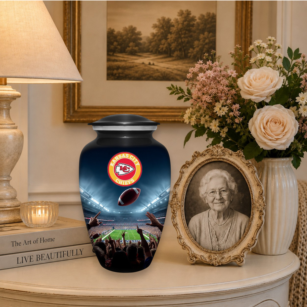 Football Cremation Urn for Human Ashes Adult Large Kansas City Chiefs Urns 10.5″