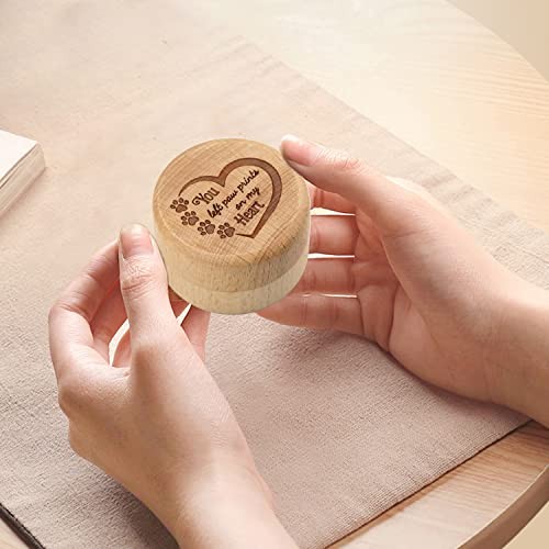 Dog Memorial Box for Loss Pet Wooden Keepsake Box with Pet Paw Engraving brown