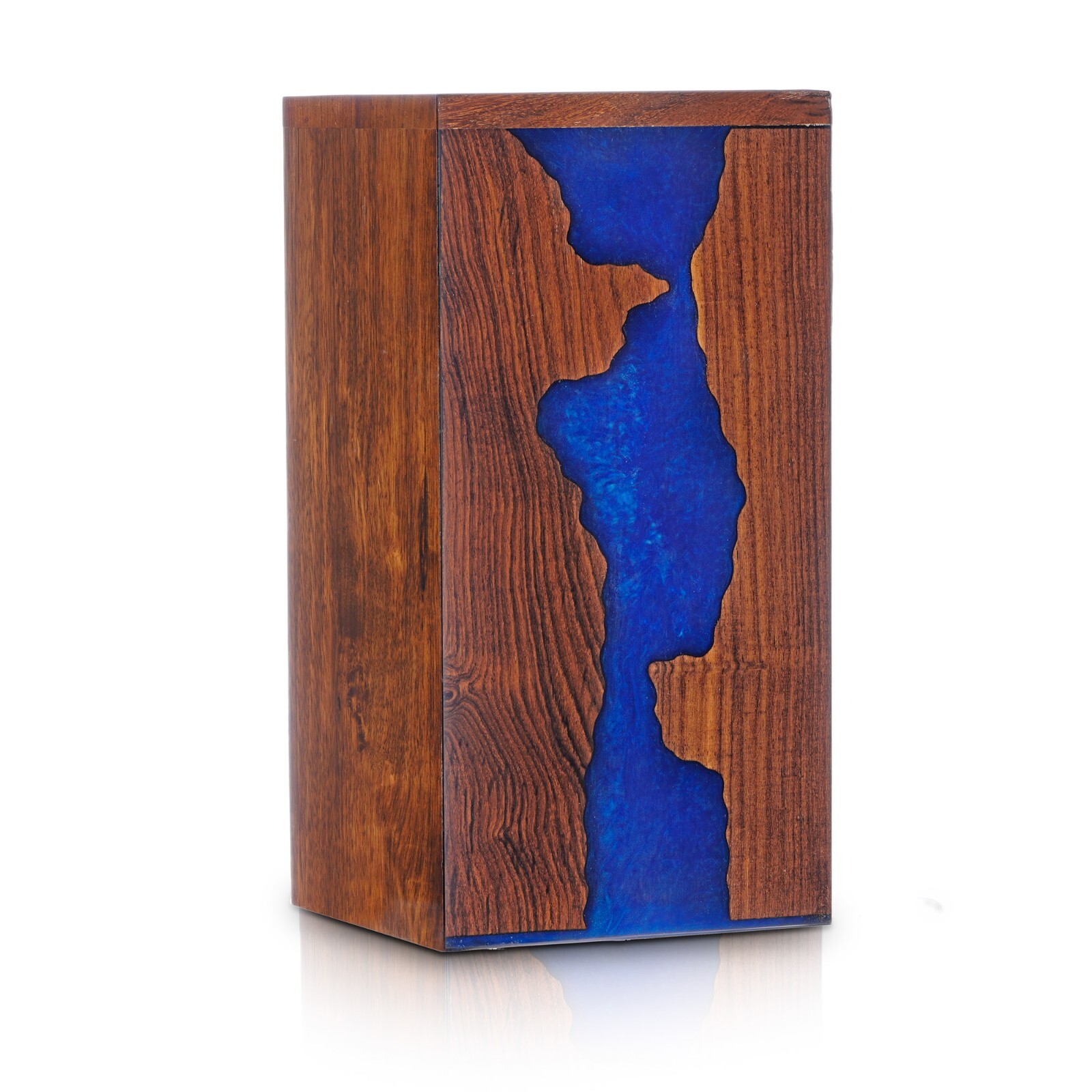 Handcrafted Rosewood and Blue Resin Urn Box – Memorial for Humans Ashes