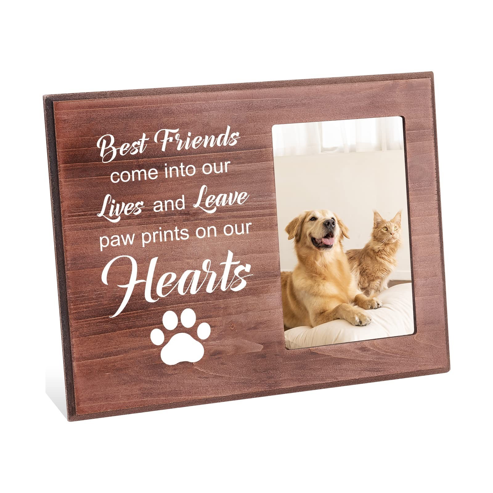 INFUNLY Dog Memorial Picture Frame 4×6 Wood Photo Frame Best Friends Lives an…