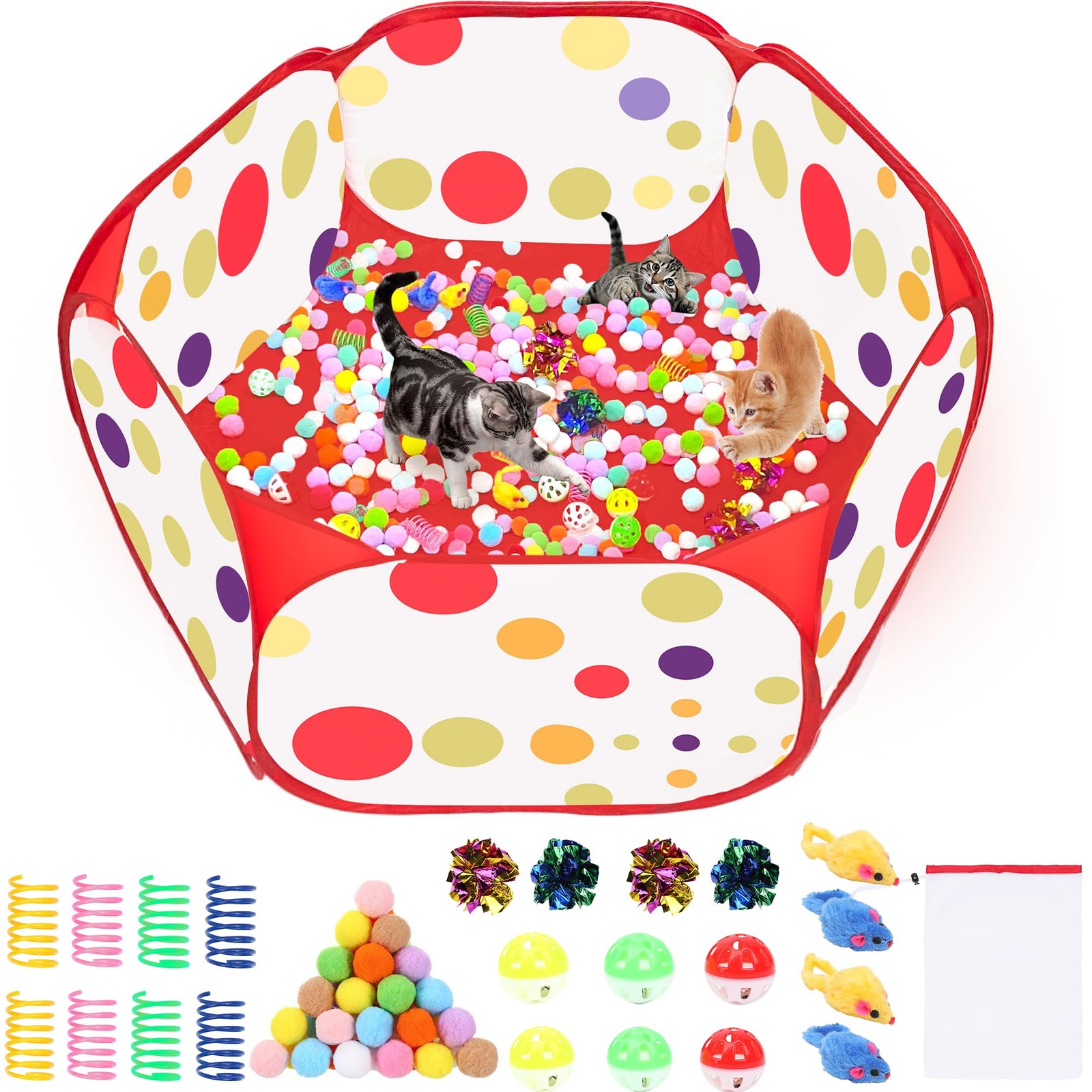 Cat Ball Pit with 226 Interactive Toys for Indoor Cats & Kittens Play