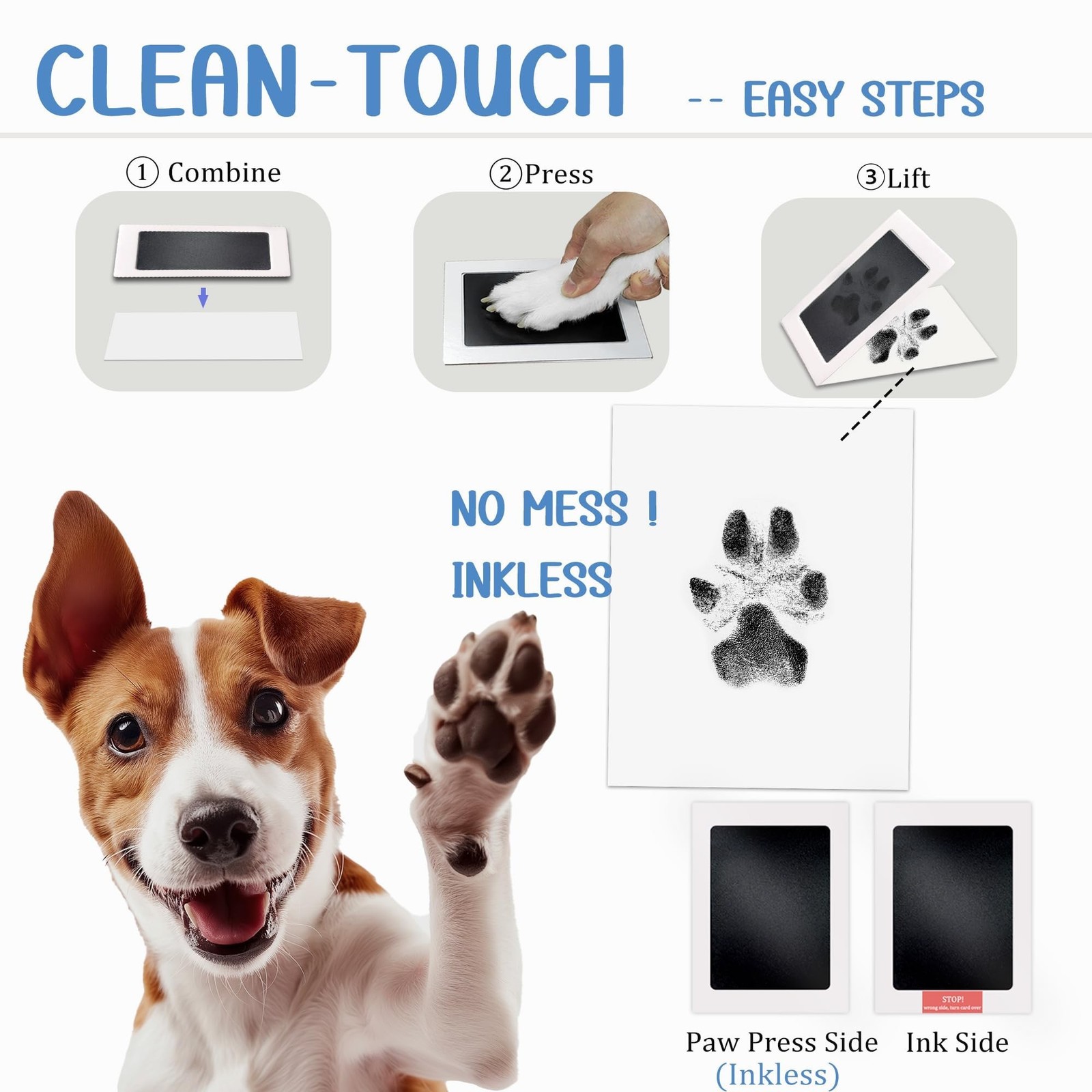 MYPAWLETS Ink&Clay Paw Print Frame Keepsake,Inkless Ink Pad & Soft Clay for D…