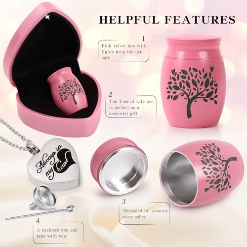 Small Urns for Human Ashes Keepsake – 1.6″ Pink Mini Cremation Urn with