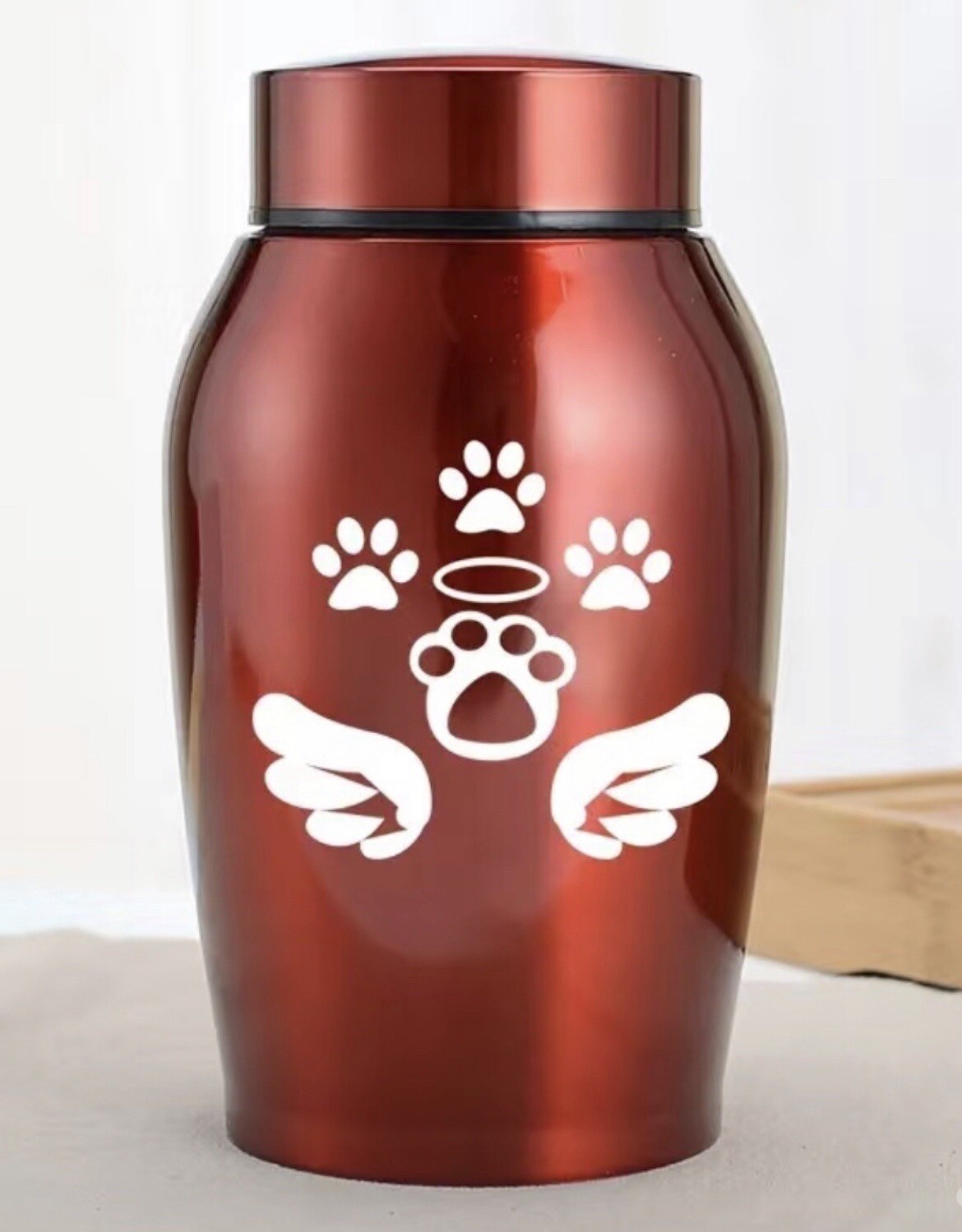 Red & Silver Paw Prints Pet Cremation Urn for Cats, Dog, any other loved one.