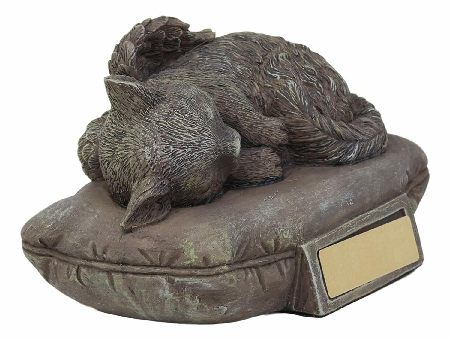 Ebros Heavenly Angel Cat Sleeping On Pillow Cremation Urn Small Pet Memorial