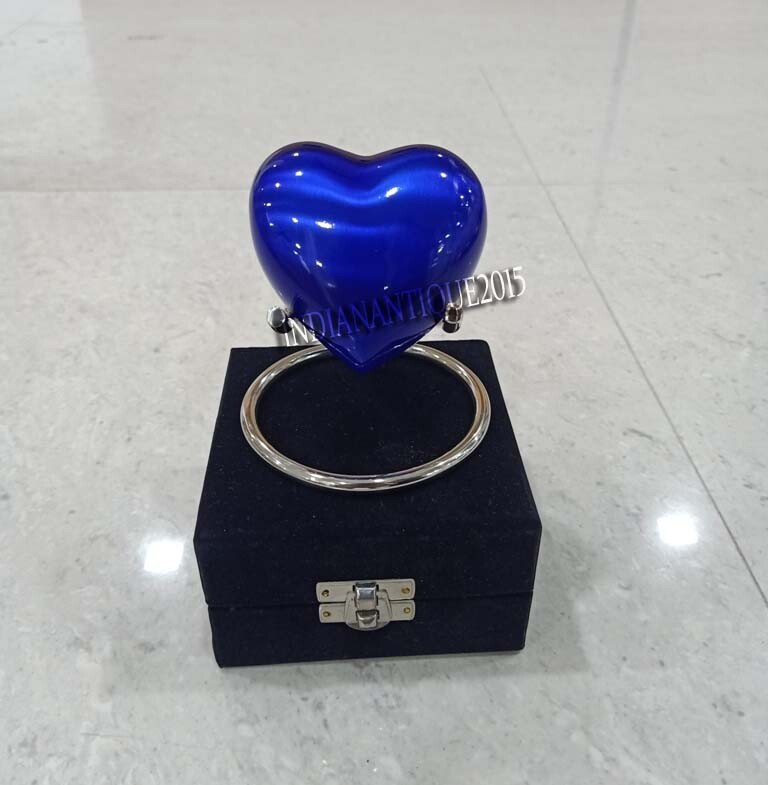 Home Decor Urn Cremation for Ashes Keepsake Blue Heart Urn with Black Box