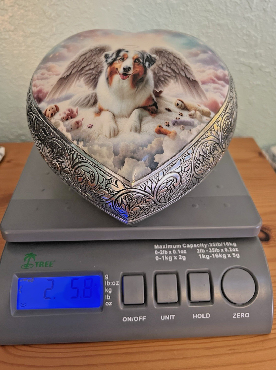 Australian Shepherd Memorial Dog Funeral Urn w/Silver Color Hand Etched Border