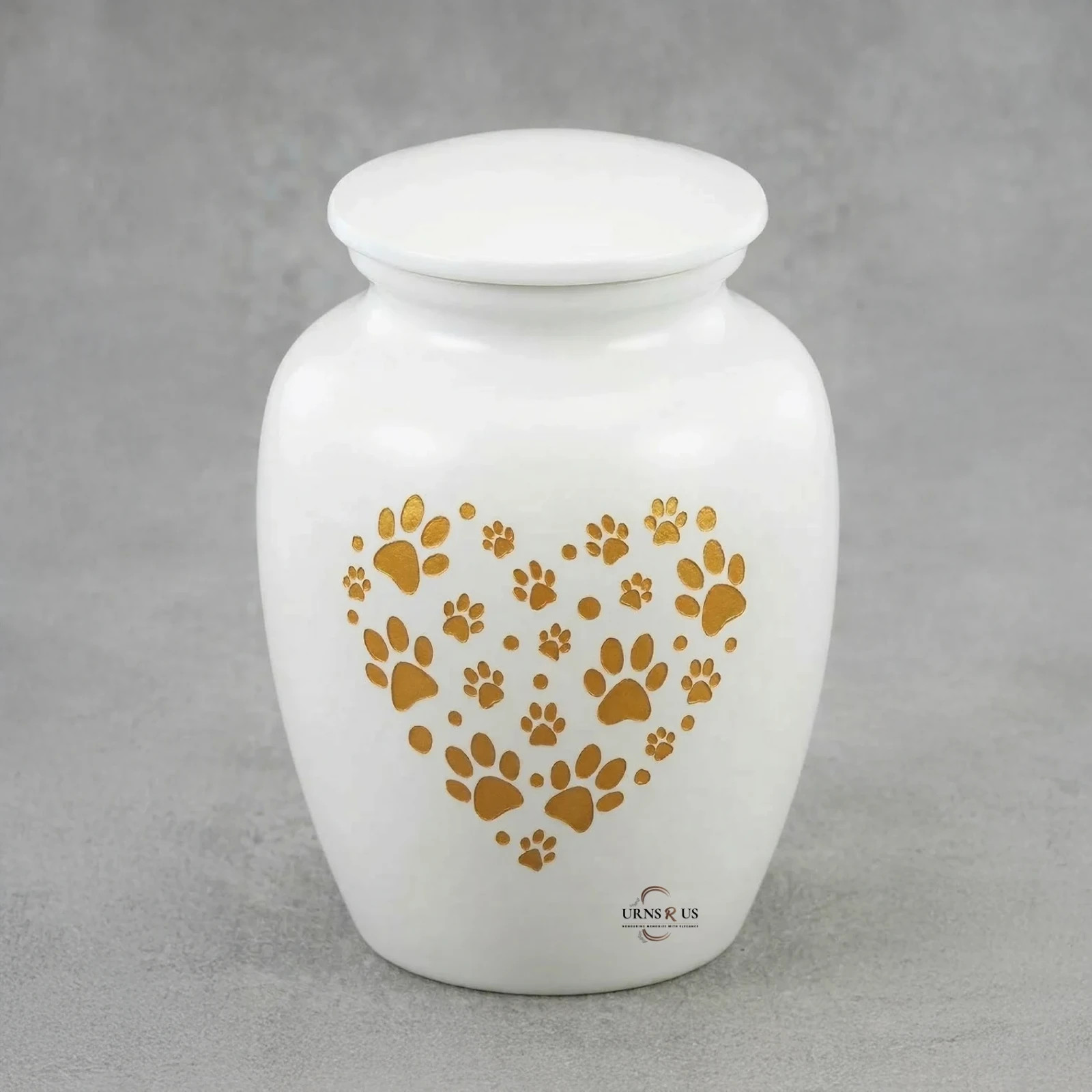 White & Gold Heart Paws Pet Urn – Large Cremation Urn for Dog & Cat Ashes