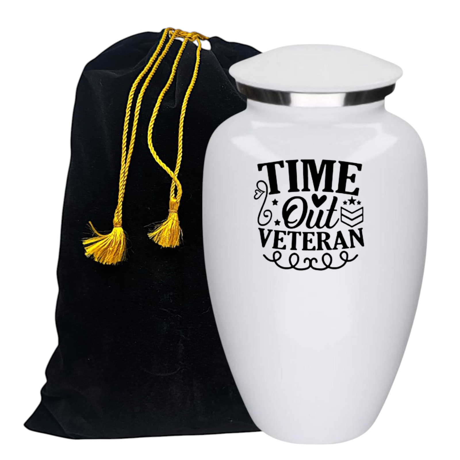 Time Out Veteran White Metal Adult Cremation Urn 190 Cu In Memorial w/ Bag