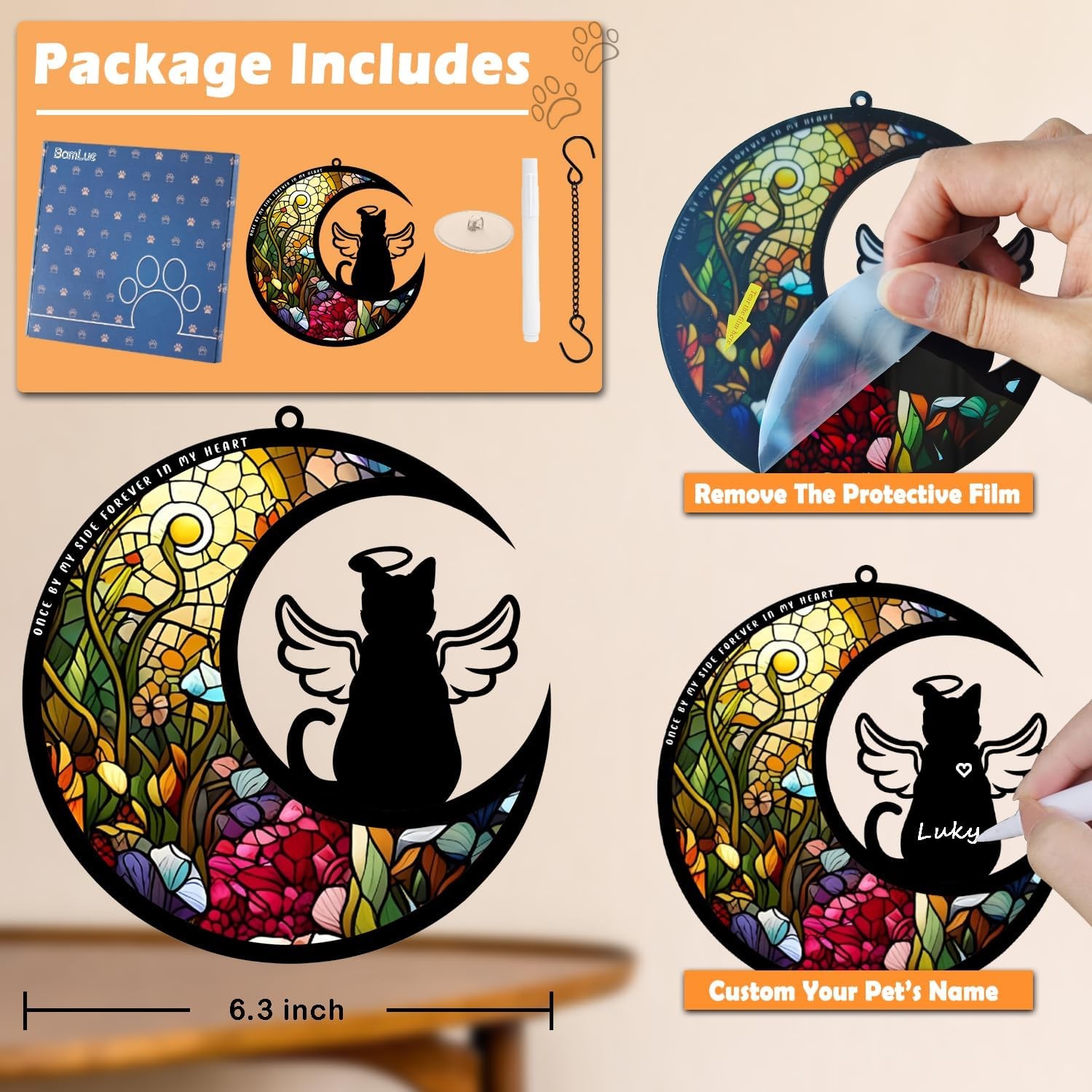 Cat Memorial Suncatcher for Windows Memorial Ornament, Pet Sympathy Gift to Memo