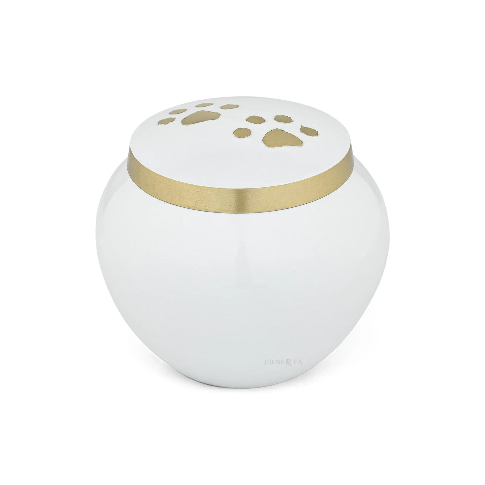 Pure Paws White Brass Pet Cremation Urn –Medium Memorial Urn for Dog & Cat Ashes