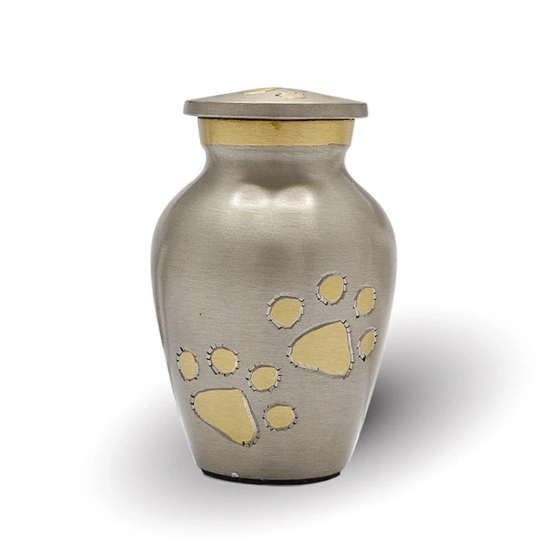 Golden Pet Keepsake Urn with Silver Paws for Dog Cat Cremation Ashes Cremains