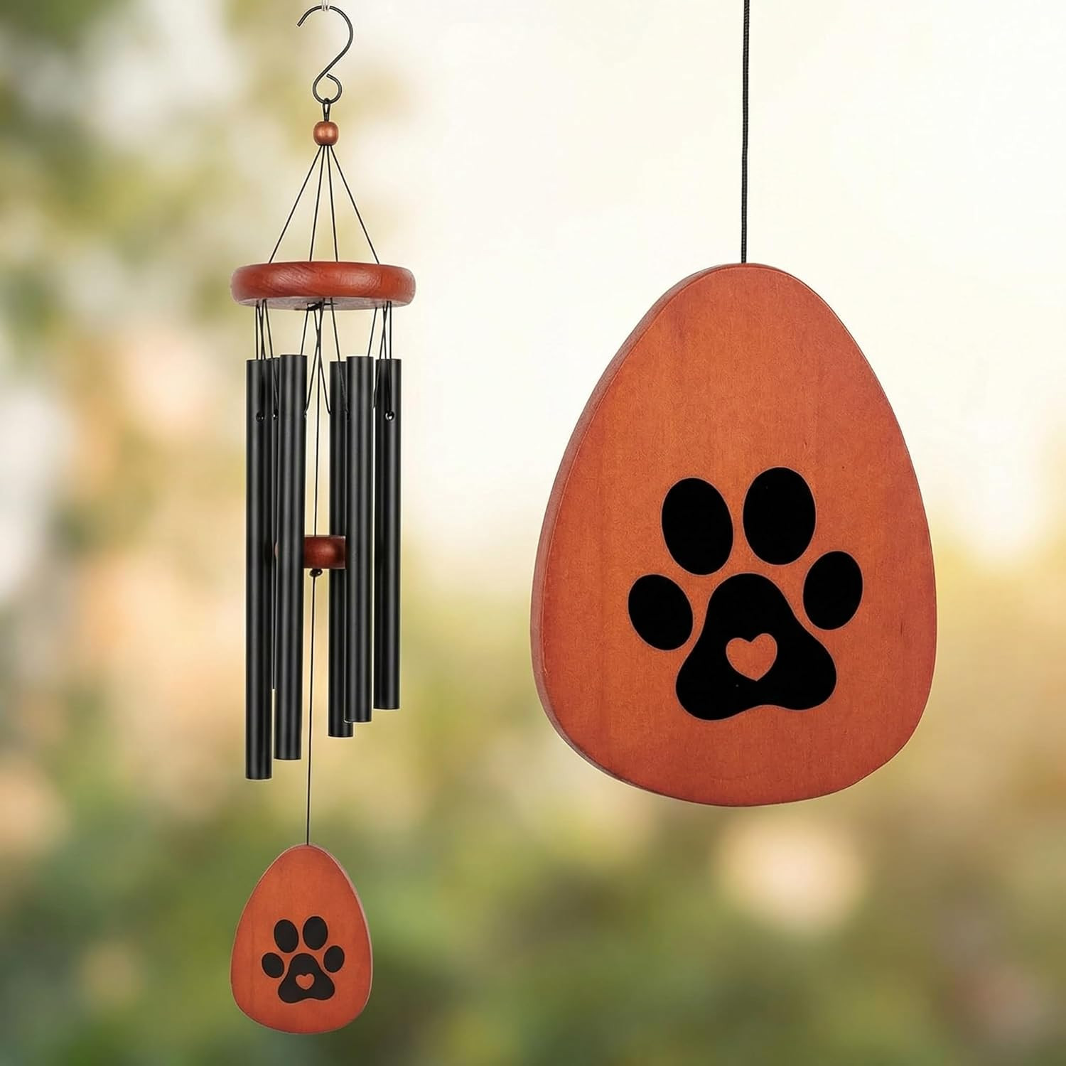Pet Memorial Wind Chime, Black Sympathy Wind Chime for Dog or Cat Loss, Outdoor