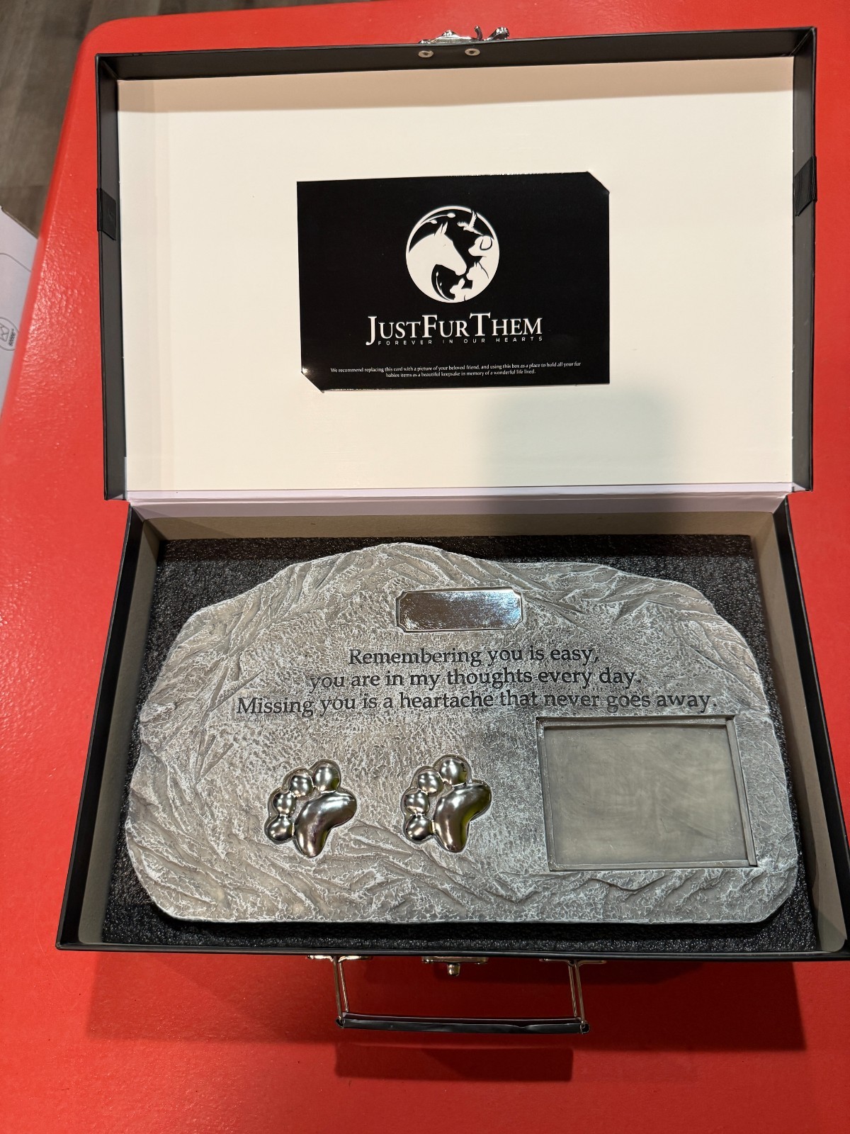 Pet Memorial Urn Photo Frame Dog Cat Ashes Remembrance Stone Just Fur Them Grave